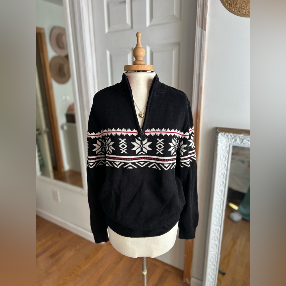 NWT Chaps Ralph Lauren Crewneck Pullover Sweater 100% Cotton black red white
